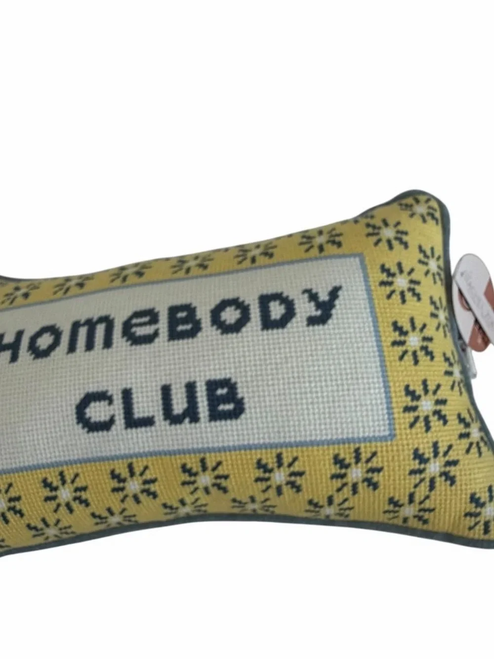 Homebody Club Needlepoint Lumbar Accent Pillow Yellow Blue NWT